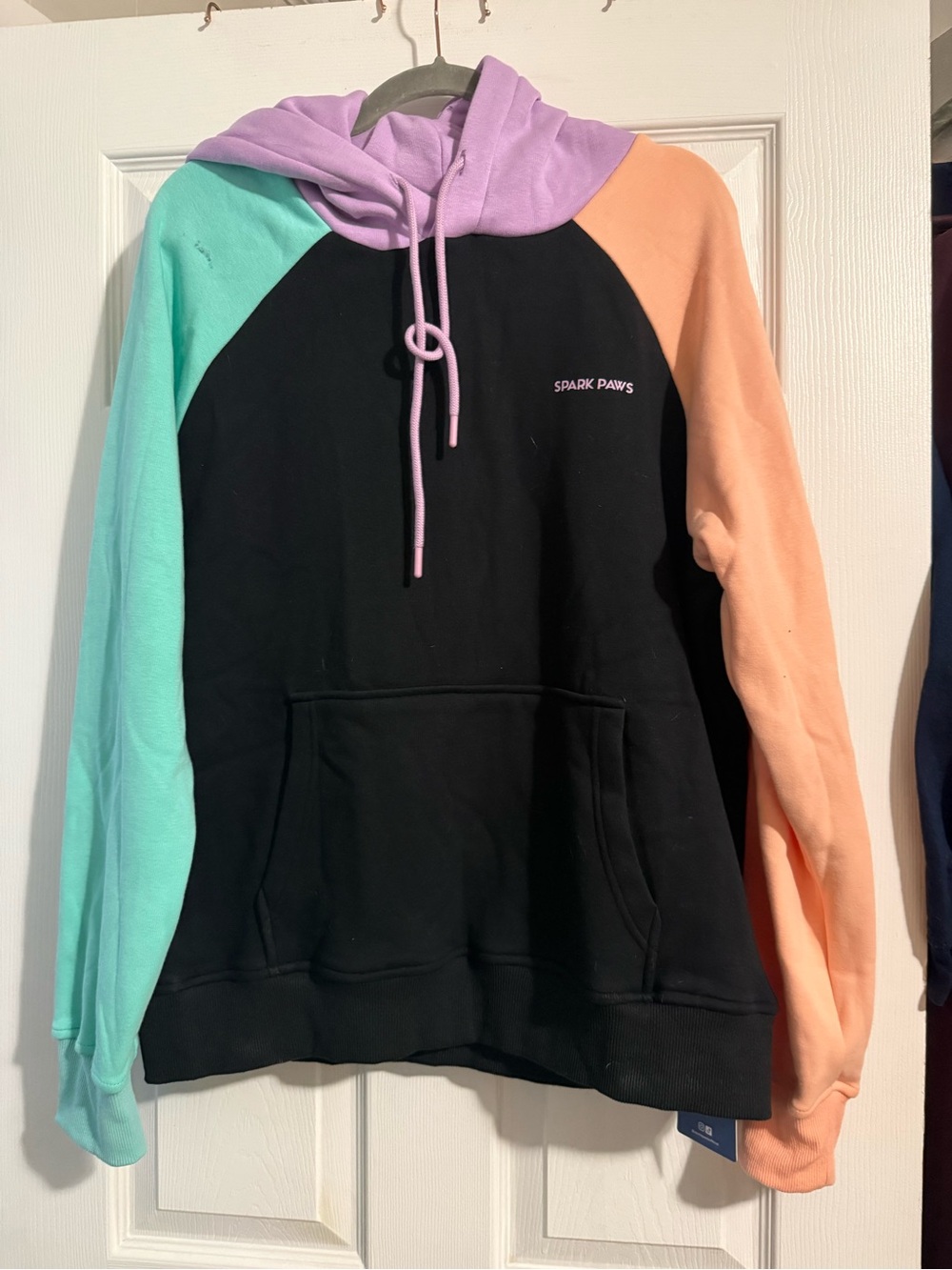 Spark Paws Colorblock Crewneck Hoodie - Black with Mint, Peach & Lavender